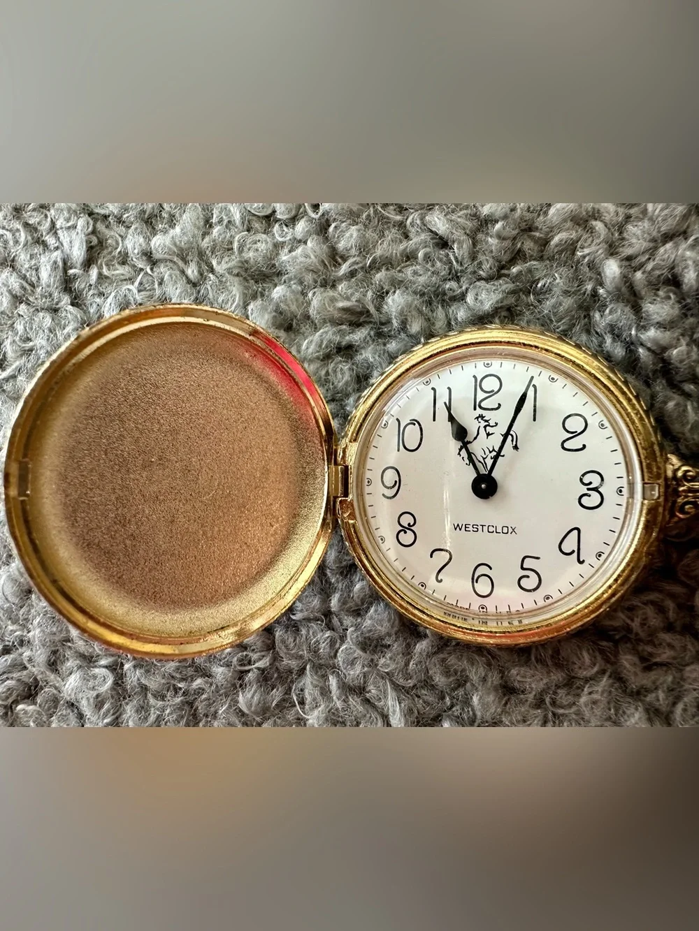 Vintage Westclox Gold Pocket Watch Horse Dial Leather Fob